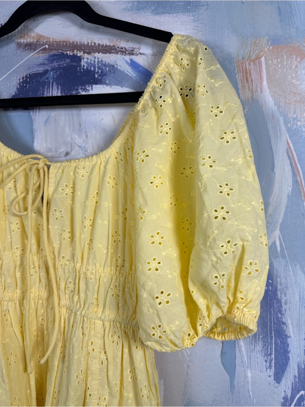 Nobody’s Child Pale Yellow Eyelet broderie anglaise Midi Dress US 2 XS Cotton - Picture 3 of 10